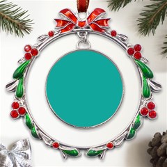 A Green Background With A White Border Metal X mas Wreath Ribbon Ornament by catchydesignhill