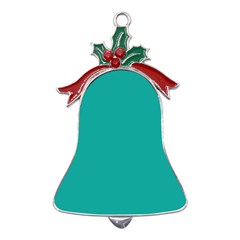 A Green Background With A White Border Metal Holly Leaf Bell Ornament by catchydesignhill