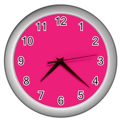 A Pink Background With A Black Border Wall Clock (silver) by catchydesignhill