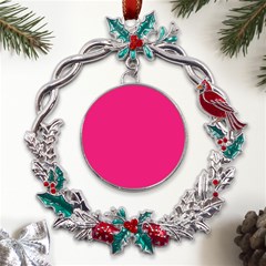 A Pink Background With A Black Border Metal X mas Wreath Holly Leaf Ornament by catchydesignhill