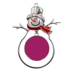 A Pink Background With A White Border Metal Snowman Ornament by catchydesignhill