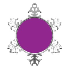 A Purple Background With A White Border Metal Small Snowflake Ornament