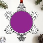 A Purple Background With A White Border Metal Small Snowflake Ornament Front