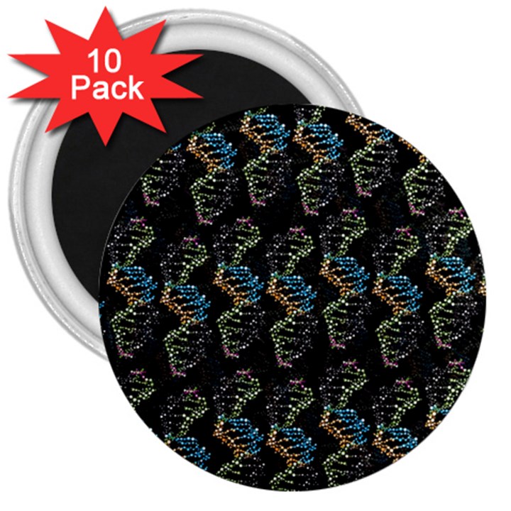 Multicolored DNA Strand Art 3  Magnets (10 pack) 