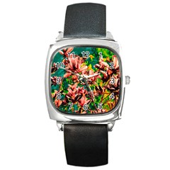 Abstract Floral Artwork Square Metal Watch by ExtraGoodSauce