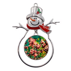 Abstract Floral Artwork Metal Snowman Ornament by ExtraGoodSauce