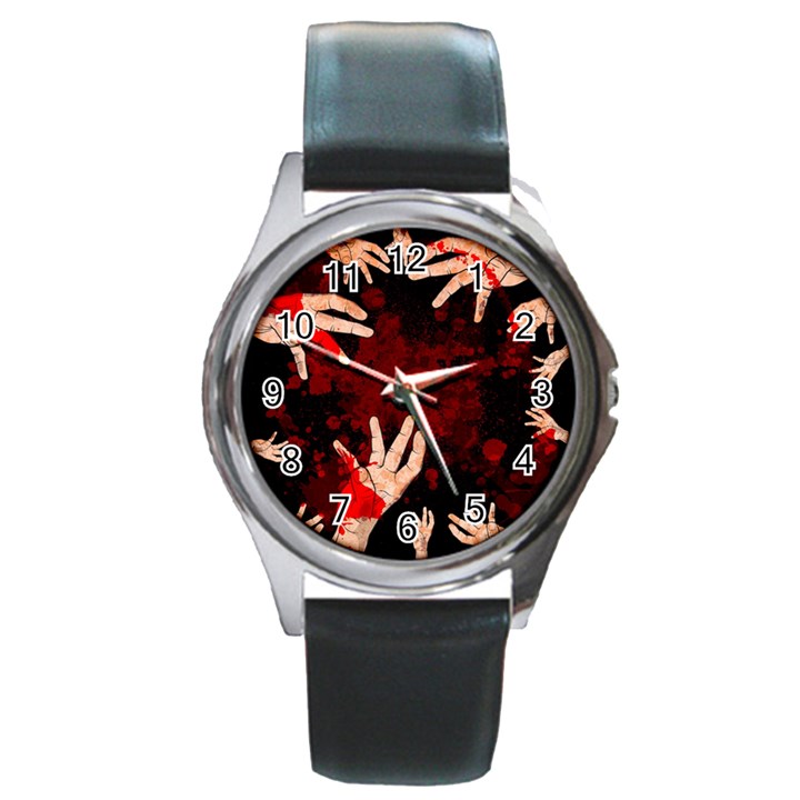 Horror Themed Bloody Hands Round Metal Watch