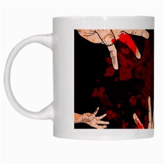 Horror Themed Bloody Hands White Mug by ExtraGoodSauce