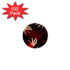 Horror Themed Bloody Hands 1  Mini Buttons (100 Pack)  by ExtraAwesomeSauce