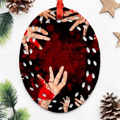 Horror Themed Bloody Hands Ornament (oval Filigree)