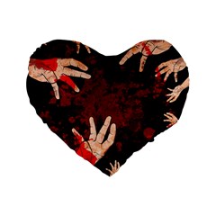 Horror Themed Bloody Hands Standard 16  Premium Flano Heart Shape Cushions by ExtraGoodSauce