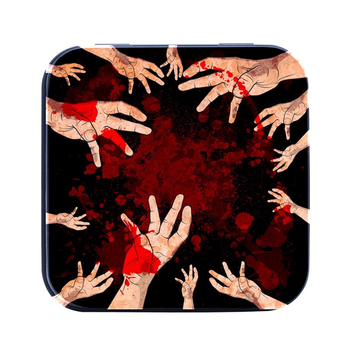 Horror Themed Bloody Hands Square Metal Box (Black)