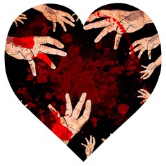 Horror Themed Bloody Hands Wooden Puzzle Heart by ExtraGoodSauce