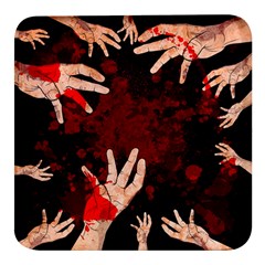 Horror Themed Bloody Hands Square Glass Fridge Magnet (4 Pack) by ExtraGoodSauce