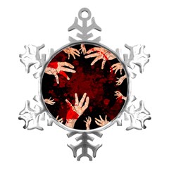 Horror Themed Bloody Hands Metal Small Snowflake Ornament by ExtraGoodSauce