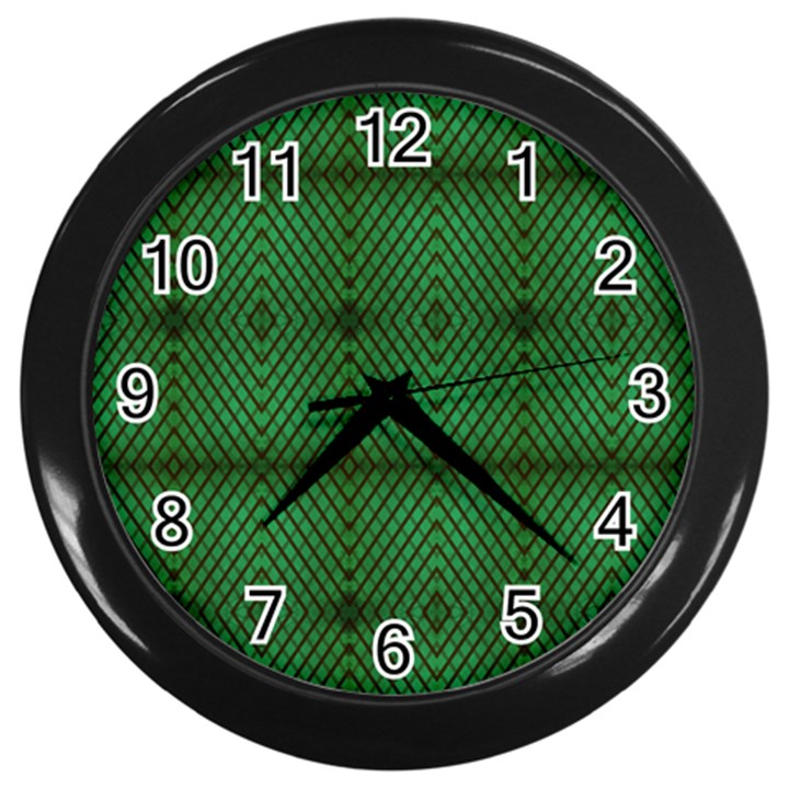 Green Diamond Grid Pattern Wall Clock (Black)