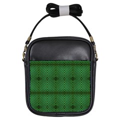 Green Diamond Grid Pattern Girls Sling Bag