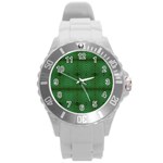 Green Diamond Grid Pattern Round Plastic Sport Watch (L) Front