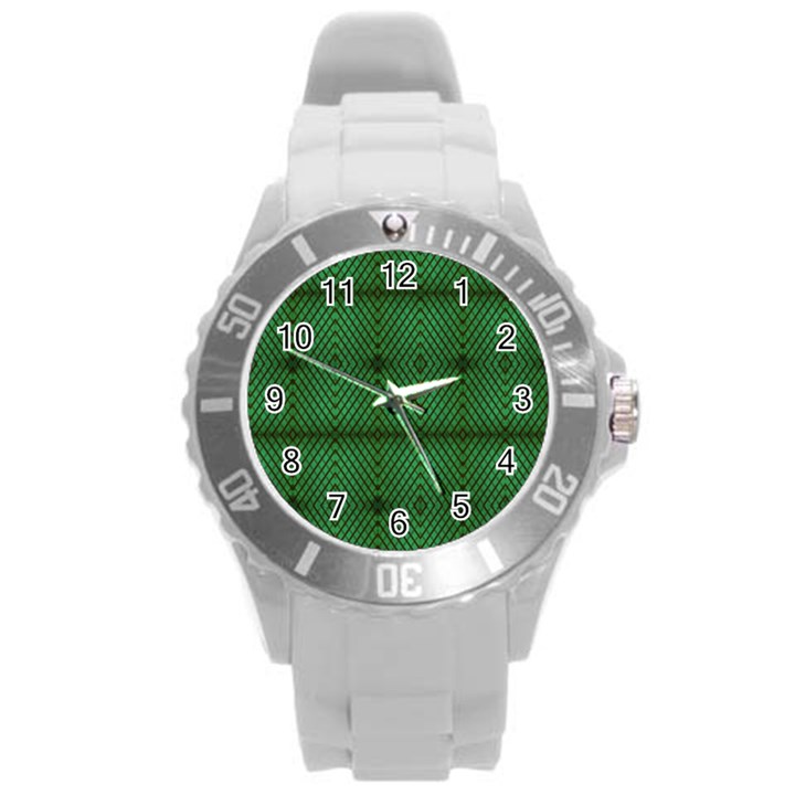 Green Diamond Grid Pattern Round Plastic Sport Watch (L)