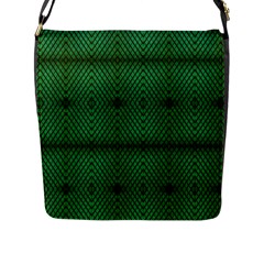 Green Diamond Grid Pattern Flap Closure Messenger Bag (L)