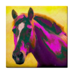 Vibrant Abstract Equine Art Tile Coaster by ExtraGoodSauce