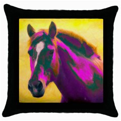 Vibrant Abstract Equine Art Throw Pillow Case (black) by ExtraGoodSauce