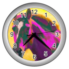 Vibrant Abstract Equine Art Wall Clock (silver) by ExtraGoodSauce