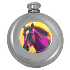 Vibrant Abstract Equine Art Round Hip Flask (5 Oz) by ExtraGoodSauce