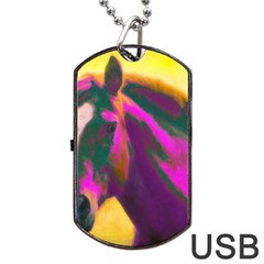 Vibrant Abstract Equine Art Dog Tag Usb Flash (one Side) by ExtraGoodSauce