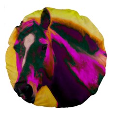 Vibrant Abstract Equine Art Large 18  Premium Round Cushions by ExtraGoodSauce