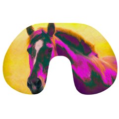 Vibrant Abstract Equine Art Travel Neck Pillow by ExtraGoodSauce