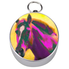 Vibrant Abstract Equine Art Silver Compasses by ExtraGoodSauce