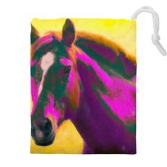 Vibrant Abstract Equine Art Drawstring Pouch (5xl) by ExtraGoodSauce