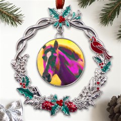 Vibrant Abstract Equine Art Metal X mas Wreath Holly Leaf Ornament