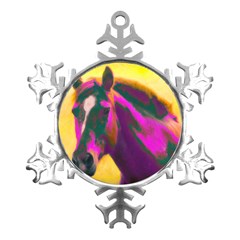 Vibrant Abstract Equine Art Metal Small Snowflake Ornament by ExtraGoodSauce