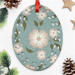 Flora Floral Flower Flowers Pattern Ornament (oval Filigree)