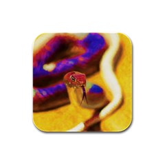 Vibrant Forked-tongue Snake Art Rubber Square Coaster (4 Pack) by ExtraGoodSauce