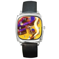 Vibrant Forked-tongue Snake Art Square Metal Watch by ExtraGoodSauce