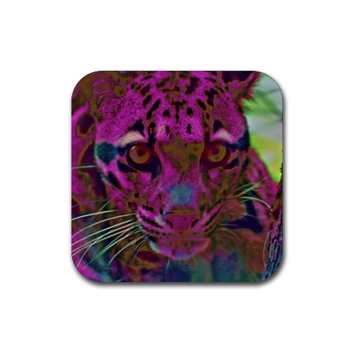 Pink and Purple Leopard Rubber Coaster (Square)