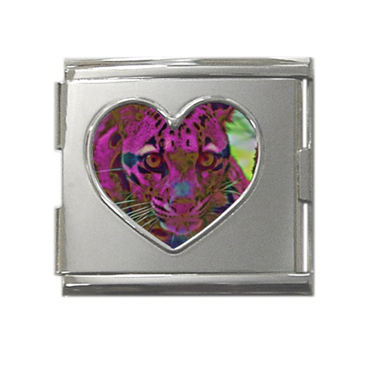 Pink and Purple Leopard Mega Link Heart Italian Charm (18mm)