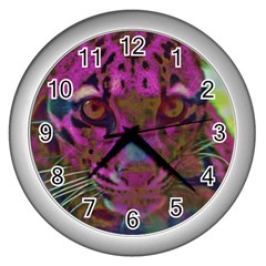 Pink And Purple Leopard Wall Clock (silver) by ExtraGoodSauce