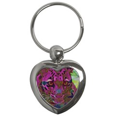 Pink And Purple Leopard Key Chain (heart) by ExtraGoodSauce