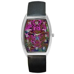 Pink and Purple Leopard Barrel Style Metal Watch