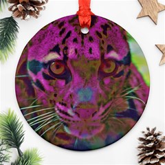 Pink And Purple Leopard Round Ornament (two Sides)