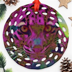 Pink And Purple Leopard Ornament (round Filigree) by ExtraGoodSauce