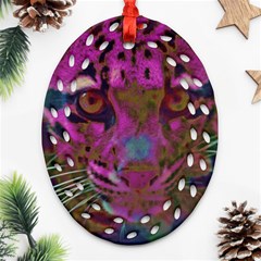 Pink And Purple Leopard Ornament (oval Filigree)