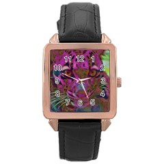 Pink And Purple Leopard Rose Gold Leather Watch  by ExtraGoodSauce