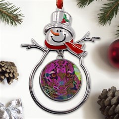 Pink And Purple Leopard Metal Snowman Ornament