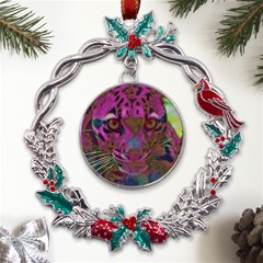 Pink And Purple Leopard Metal X mas Wreath Holly Leaf Ornament