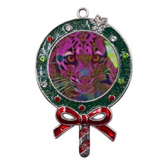 Pink And Purple Leopard Metal X mas Lollipop With Crystal Ornament by ExtraGoodSauce